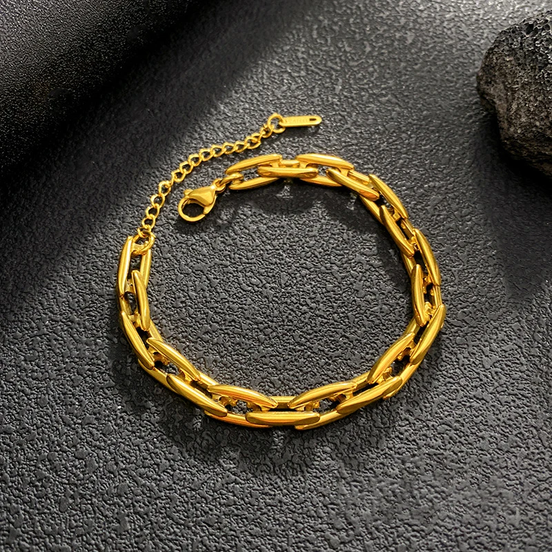 EILIECK Edelstahl Halsketten- und Armband-Set für Damen, Goldfarben, wasserdicht, mit markanter Metalltextur, dicker Kette, modisches Schmuckstück. – Detail 15