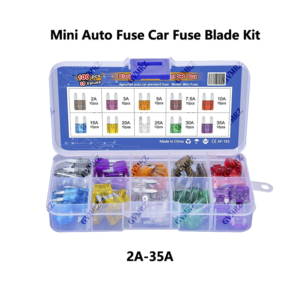 

100PCS/BOX 2A-35A 10Values*10PCS Mini Auto Fuse Car Fuse Blade Kit Assortment 2A 3A 5A 7.5A 10A 15A With Box 20A 25A 30A 35A