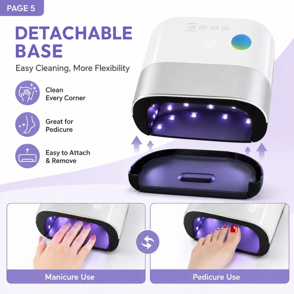Lámpara UV LED de 48W con 36 LEDs, secadora profesional con sensor inteligente, 4 temporizadores y base desmontable para todo esmalte en gel 3
