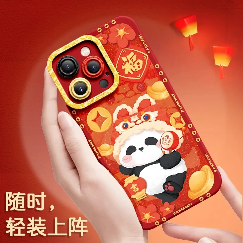 Deluxe-Hülle für iPhone 15 14 13 12 11 Pro Max X XR Xs Neujahr Panda Sunrise Silikon Advanced Handy-Schutzhülle