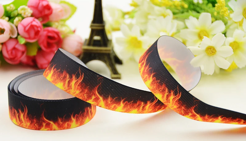 22mm 25mm 38mm 75mm flame Cartoon printed Grosgrain Ribbon party decoration 10 Yards X-03547