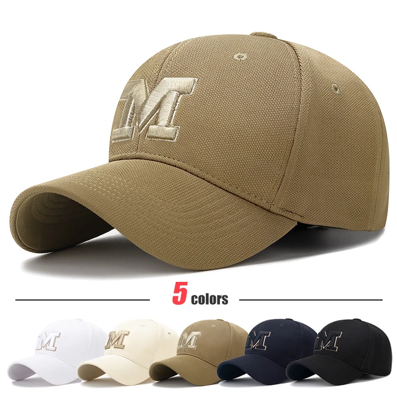 Brand New M Letter Gold Thread Embroidery Elastic Pineapple Cloth Material Thick and Durable High Quality Baseball Cap