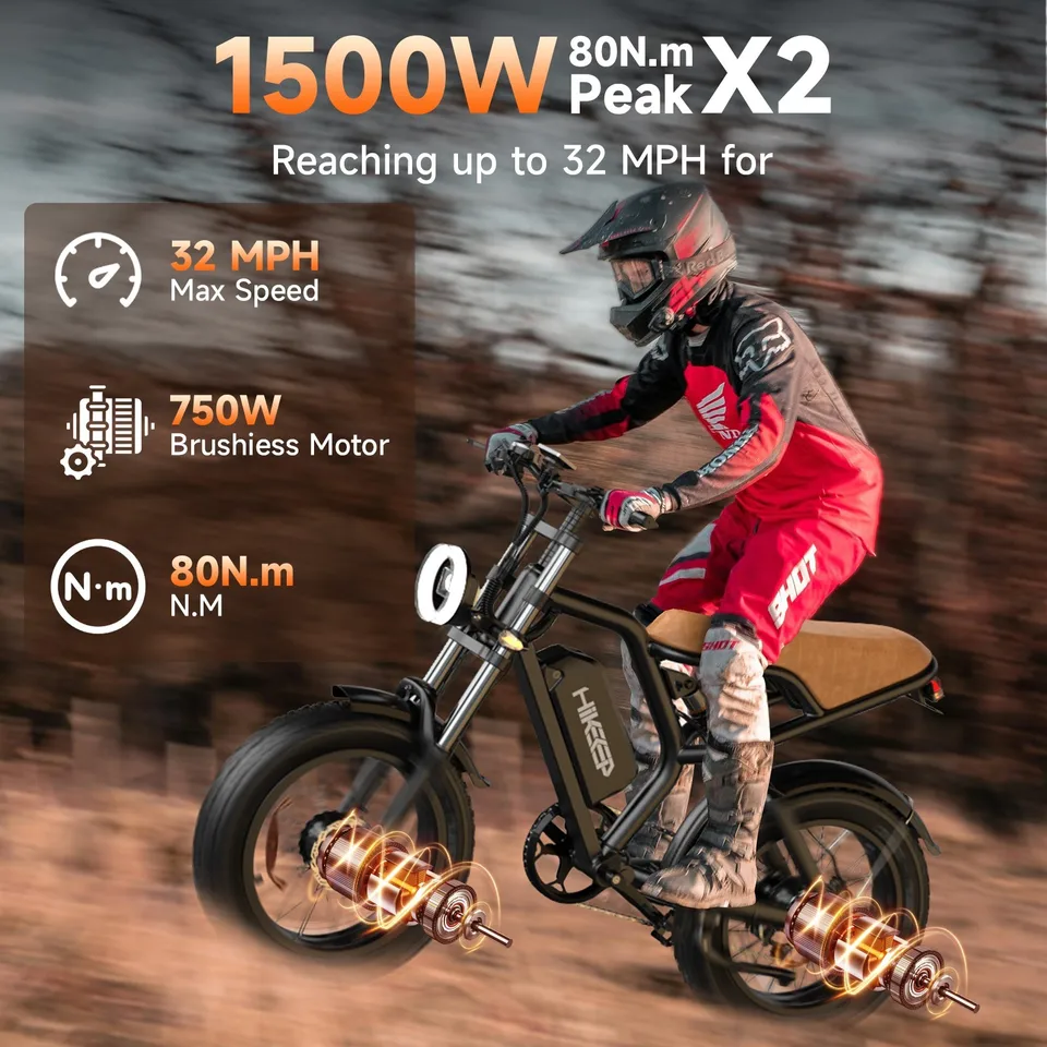 Electric bike 20'' Fat tire 1500W Peak 15AH×2 Dual Motor Ebike for Adults image 3