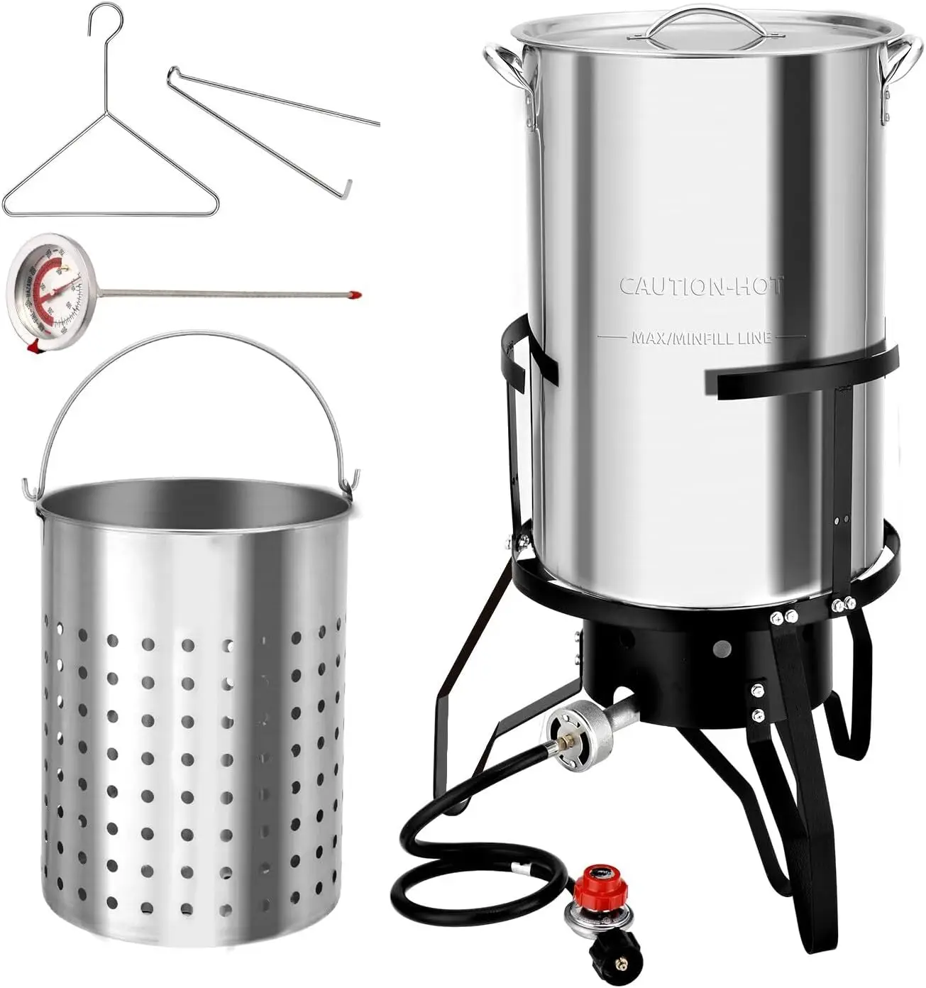 50QT Turkey Fryer with Stainless Steel Boiler Steamer Basket & 54,000BTU Propane Burner, Outdoor Gas Deep Fryer & Seafood