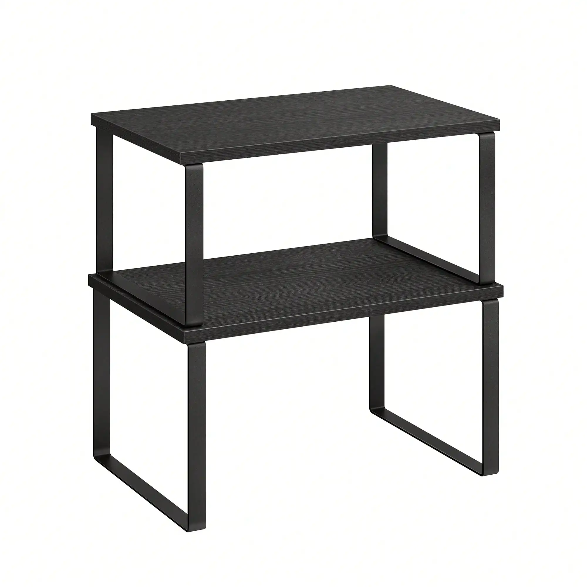 2 Pack Cabinet Organizer Shelf Stackable Kitchen Counter Shelves Modern Ink Black Spice Rack Metal And Engineered Wood Expandable Shelf Riser For Kitchen Countertop Pantry Cupboard Bathroom Desktop Housewarming Gift