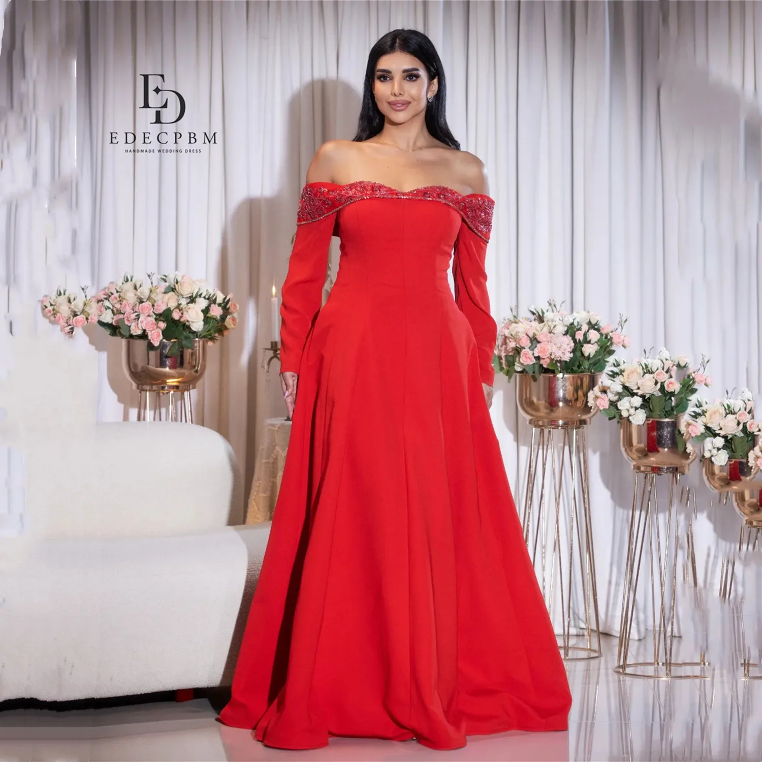 

EDECPBM Красные роскошные женские вечерние платья 2025 Дизайнеры Vestidos De Festa Красивые платья для выпускного вечера Магазин трапециевидной формы по индивидуальному заказу