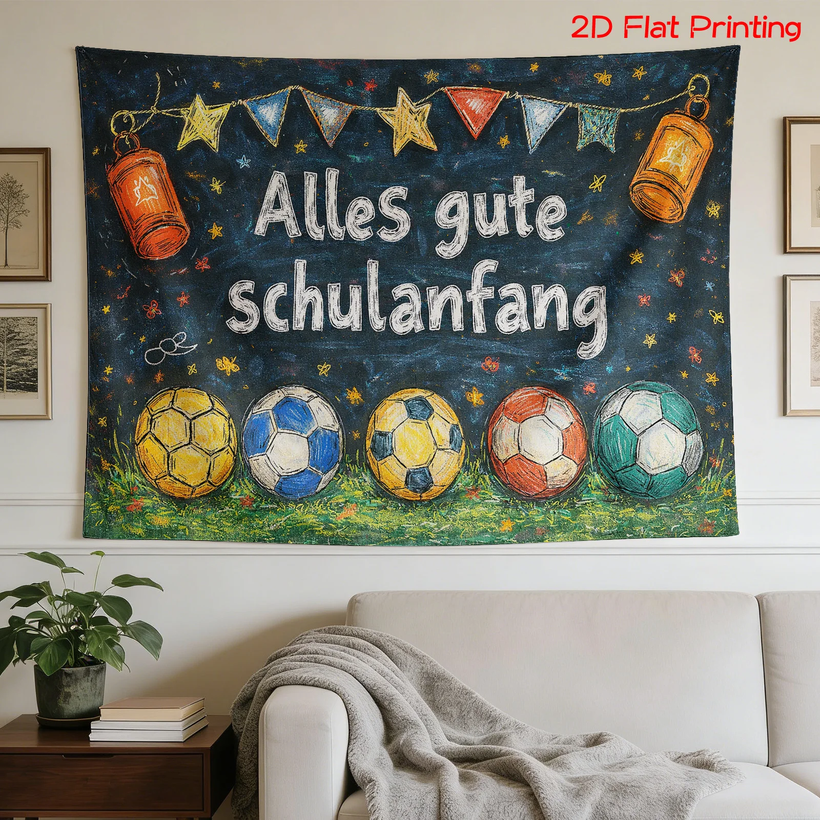 German Back to School Tapestry Wall Hanging Kindergarten Decor Soccer Football Kids Room Nursery Banner Gift