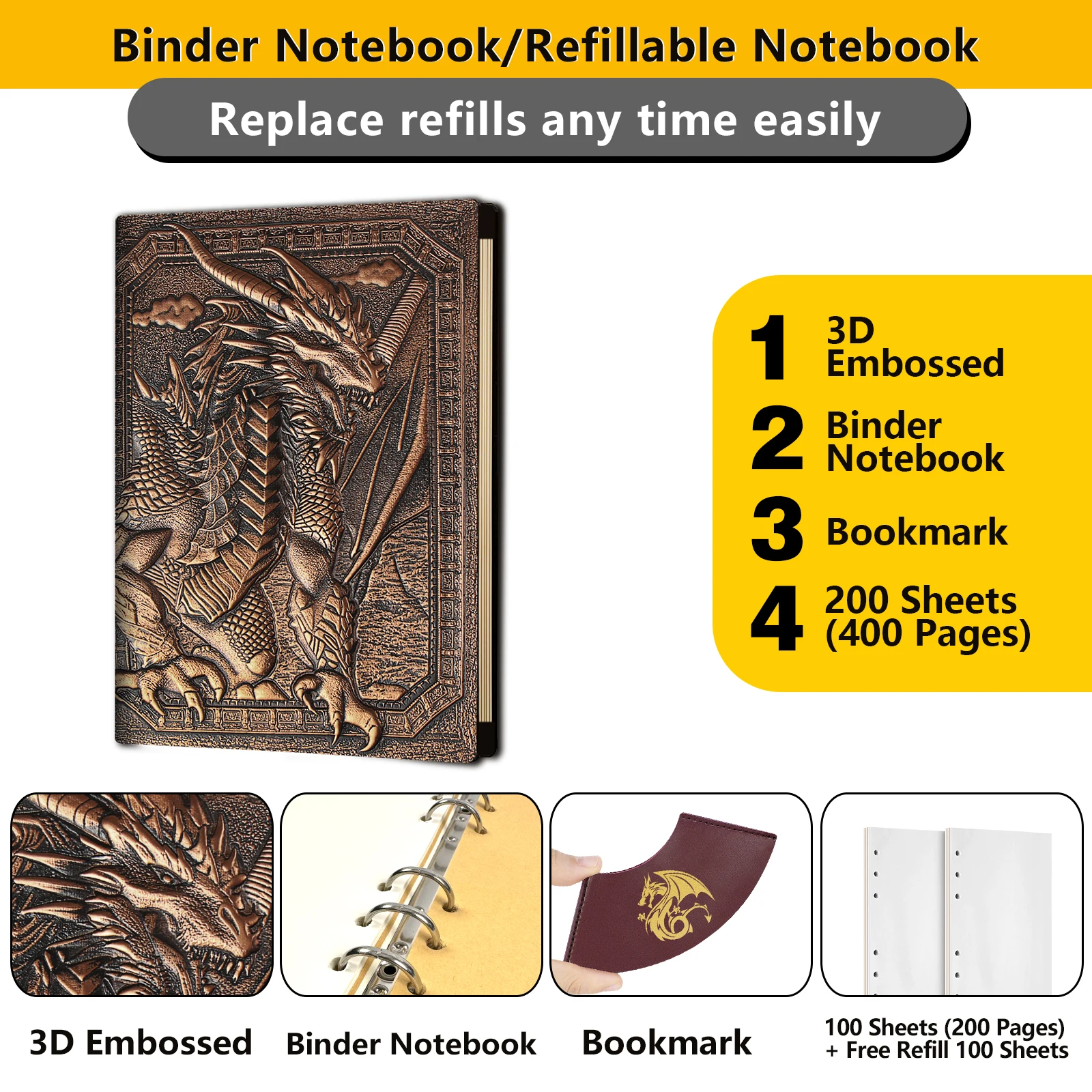 DND Journal Notebook,Unique 400 Page Book with 3D Embossed Leather for dungeons and dragons D&D dice accessories