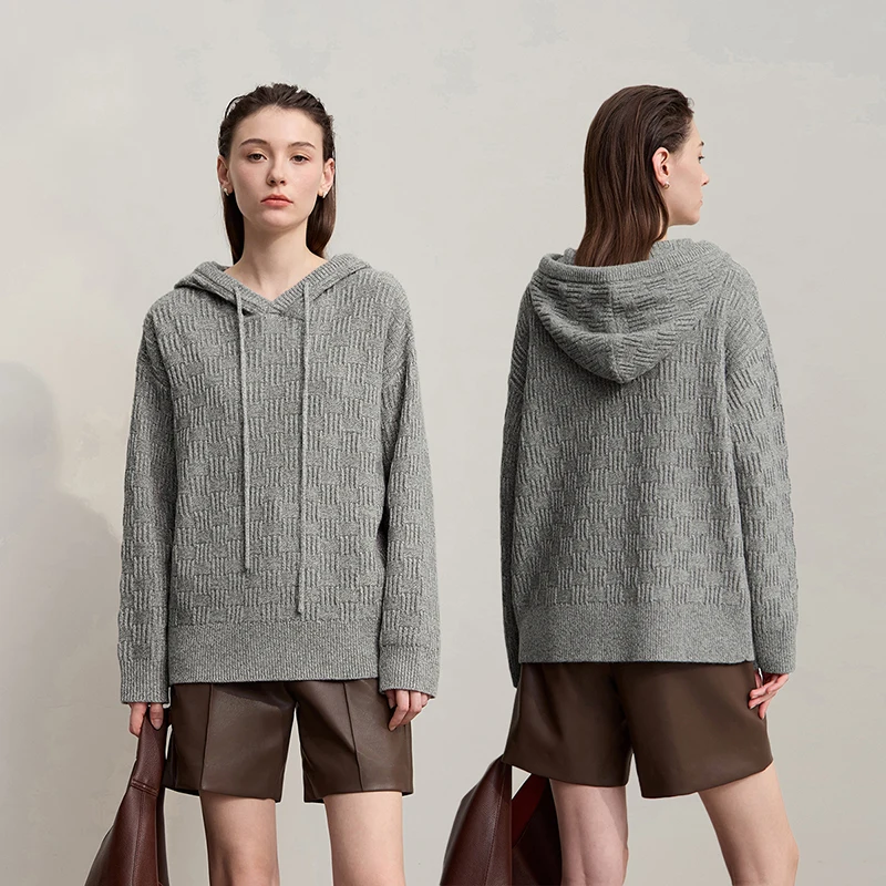 Amii camisola feminina com capuz 2025 inverno novo casual tricô versátil roupas femininas manga longa solta malhas sólidas 12554051