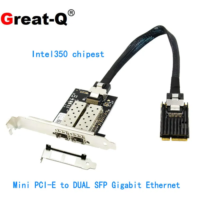 MINI PCIE LAN CARD 2 PORT SFP 1000m Server Network Adapter Chip INTEL 350AM4