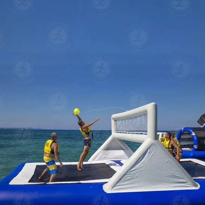 2026 Outdoor Water Play Giant Inflatable Volleyball Court Water Game Jumping Trampoline Volleyball Field for Party Rental