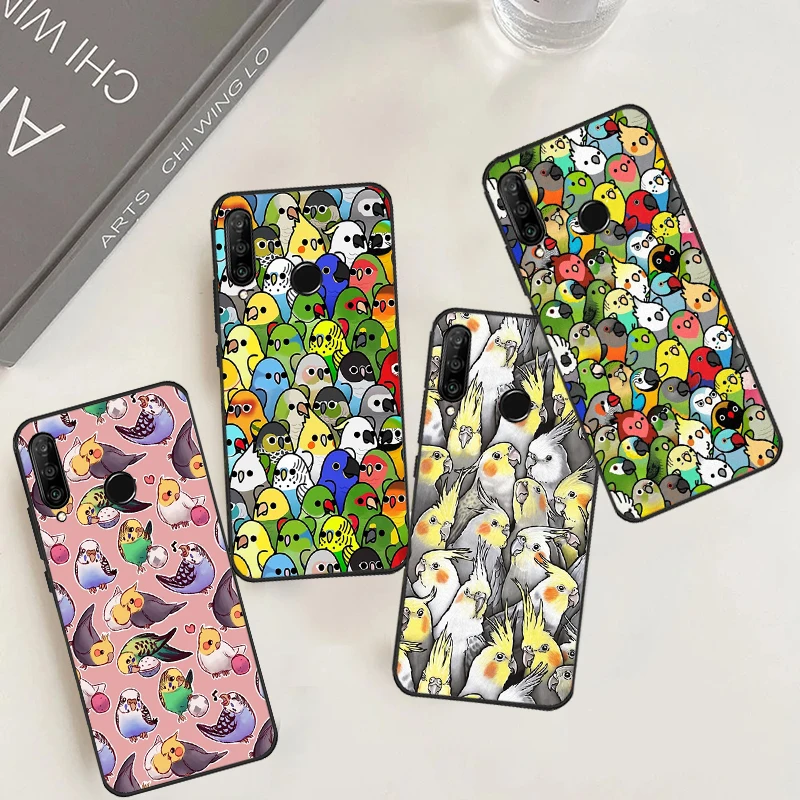 Cartoon Cockatiel Collage Cover For Huawei Nova 10 9 SE 5T 11i 8i 7i 3i Y90 Y91 Y70 Y60 Y61 P40 Lite P30 P60 Pro Case