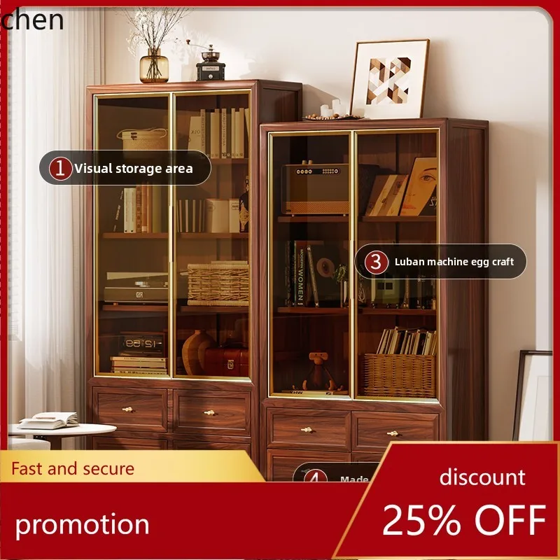 HT Solid Wood Multi-layer Combination Wall-mounted Glass Door Cabinet File Cabinet Study Storage Display Cabinet