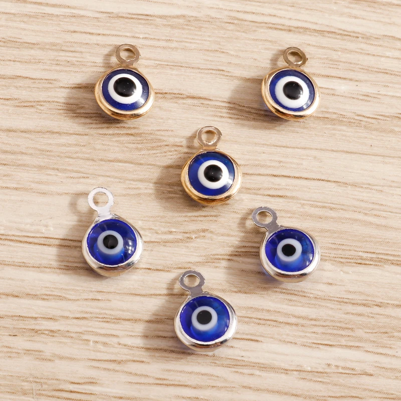 Tusember 60 Stück 7 x 10 mm kleine runde blaue böse Augen-Anhänger für DIY-Schmuckherstellung, Zubehör, handgefertigte Armbänder, Halsketten, Ohrringe – Detail 4