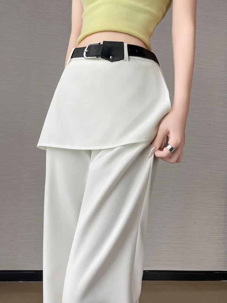 

Женские летние брюки-клеш с высокой талией, новый дизайн, имитация двух частей, с боковым разрезом, микро-клеш, повседневные брюки-юбка