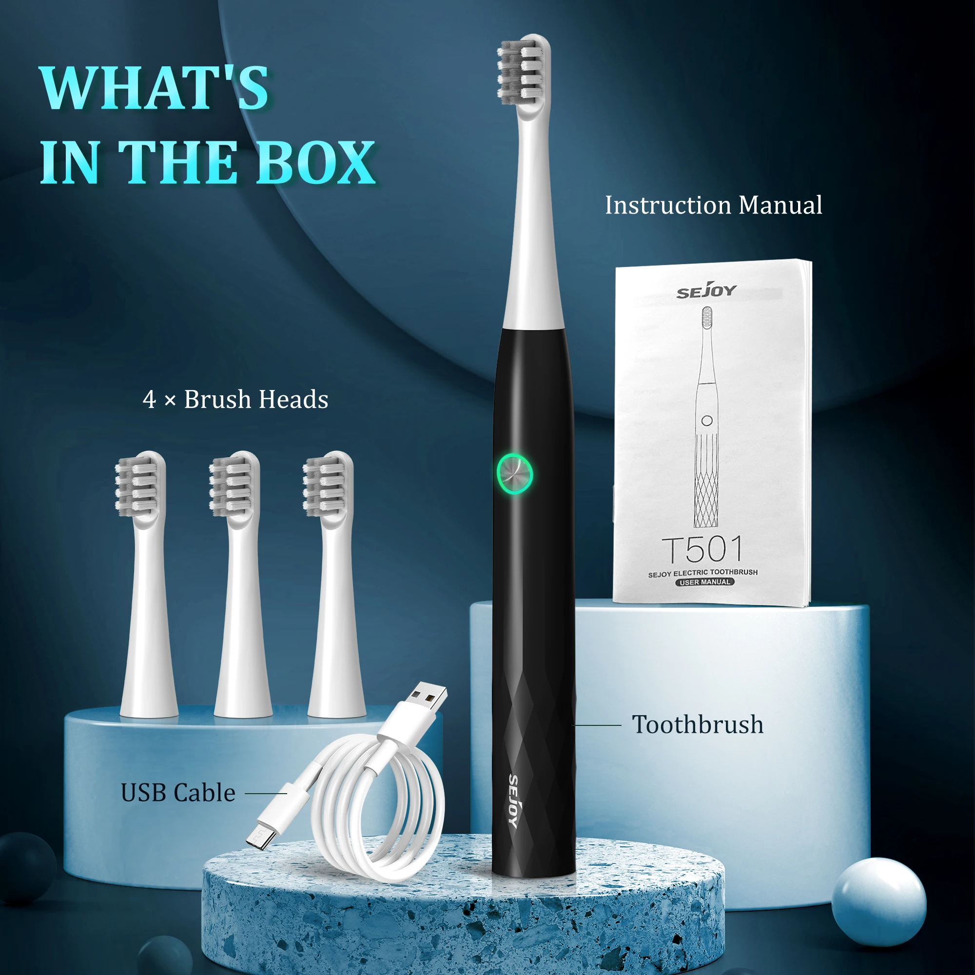 SEJOY Oral Cleaning Sonic Electric Toothbrush Personal Care Appliances IPX7 3 Modes Smart Rechargeable Automatic Toothbrush