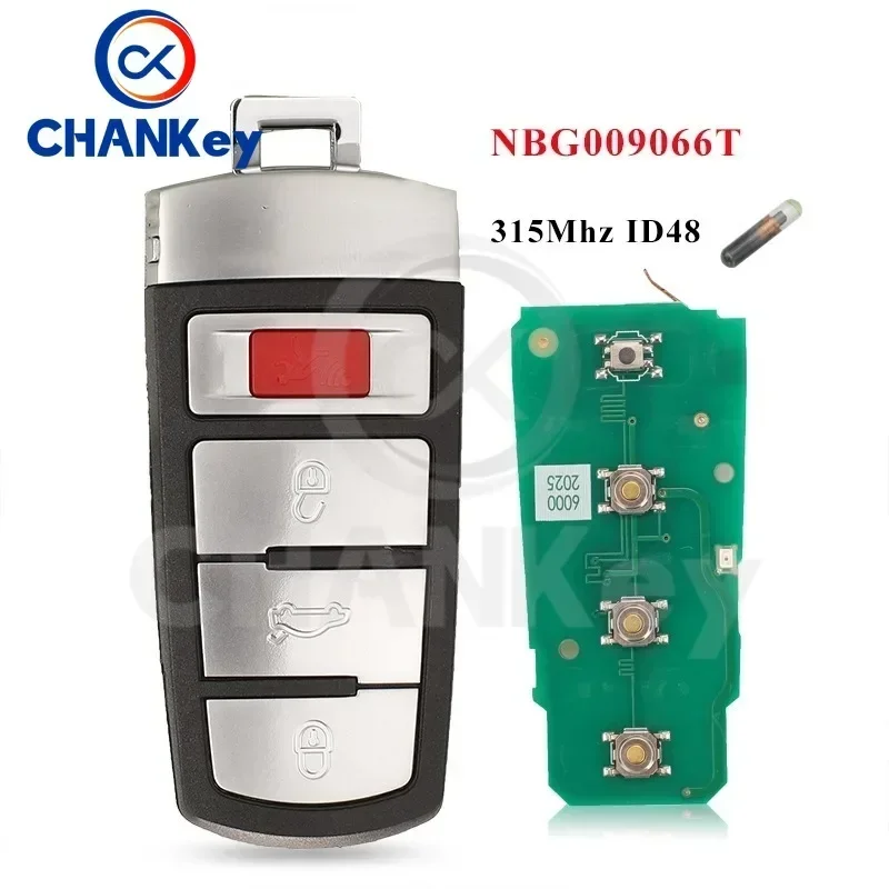 

CHANKey Smart Remote Car Key Fob 4 Buttons 315MHz ID48 For VW Volkswagen Passat 2006-2013 CC 2009-2015 FCCID NBG009066T
