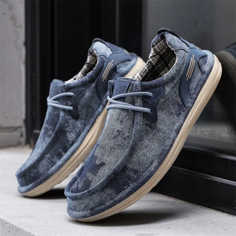 Modische Denim-Herrenschuhe, atmungsaktive, leichte Slipper, bequeme Slip-on-Walking-Sneaker, rutschfeste Plattform-Fahrschuhe