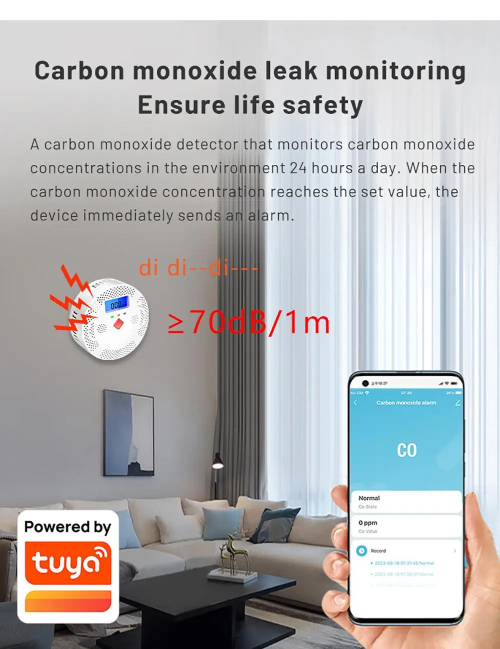 Tuya WiFi Smart Smoke Detector Security Protection Carbon Monoxide Poisoning Siren For Home Security System Via Smart Life App