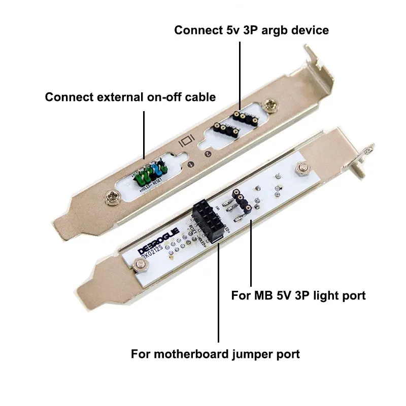 Computer Case External Power-on Port Baffle Front Panel with ARGB 5V 3Pin Light Installation Board Power+/-, HDD, Rest, Power SW