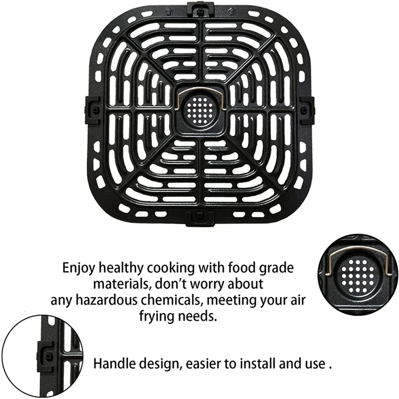 Air Fryer Grill Plate For Instants Vortex Plus 6QT Air Fryers, Upgraded Square Grill Pan Tray Replacement