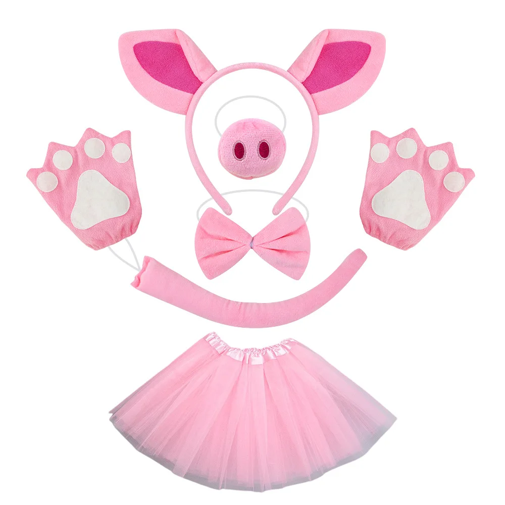 

Необычный комплект костюма свиньи с розовыми ушками свиньи, повязка на голову, нос, хвост, галстук-бабочка, юбка-пачка на Рождество, Хэллоуин, платье для косплея, вечеринка