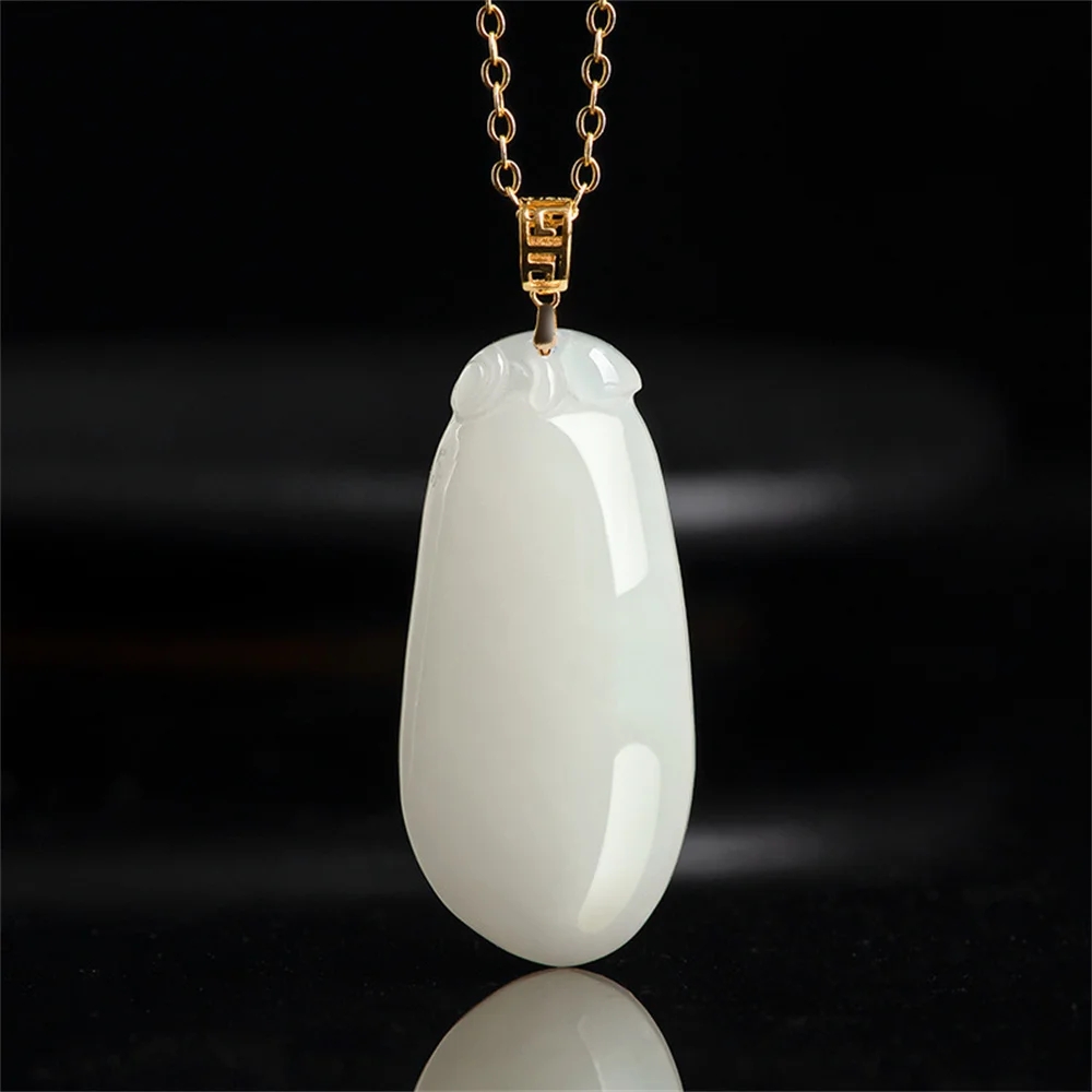 

18K Gold Natural White HeTian Jade Carved Fortune Fruits Lucky Pendant Trendy Amulet Necklace Certificate Luxury Jade Jewelry