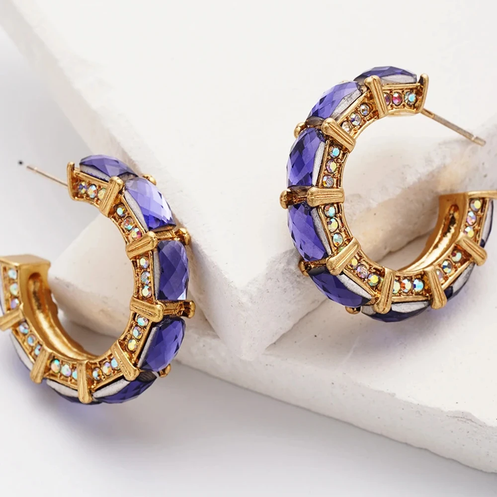 

New Boho Fashion Lavender Purple Earrings for Woman Gold color Twisted Art Line Purple hoop Earrings Gift Jewelry Wholesale