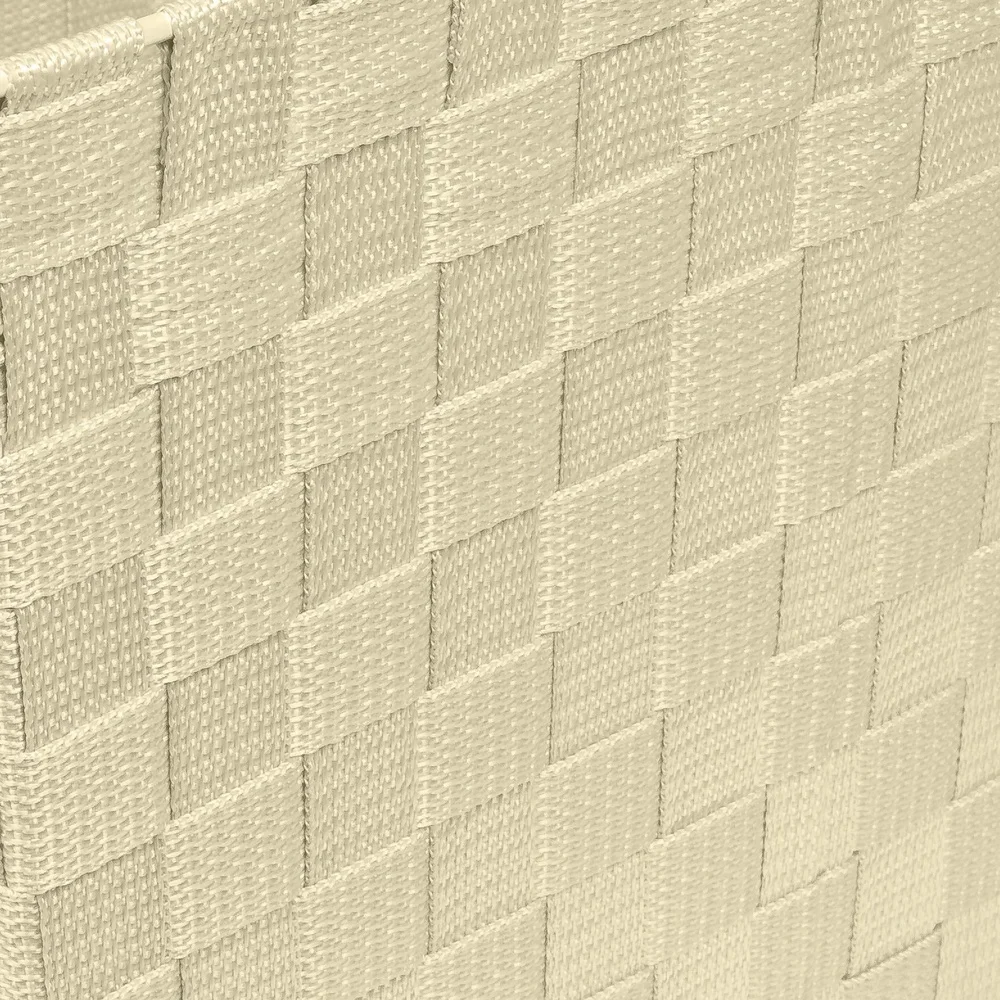 سلة تخزين كبيرة منسوجة خفيفة الوزن ومتينة مع مقابض لتزيين المنزل وصندوق تخزين مستطيل من مادة البولي بروبيلين