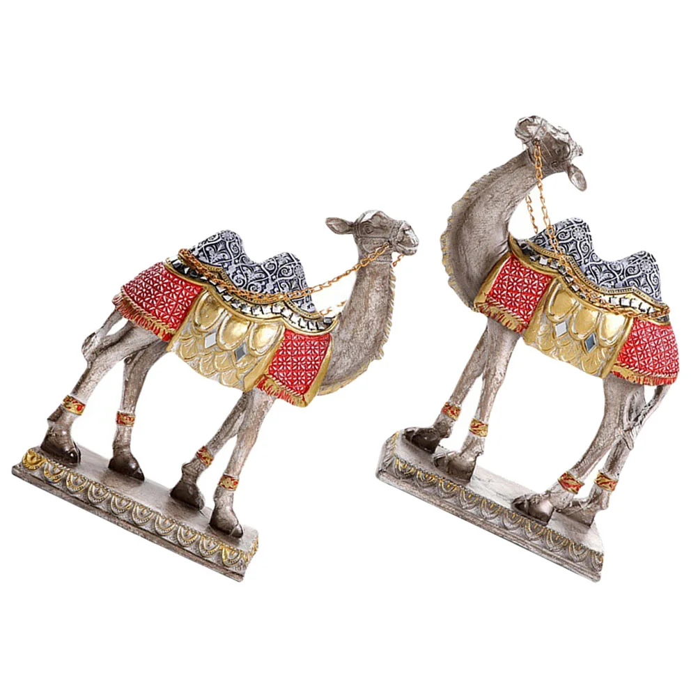 

2 Pcs Cartoon Camel Craft Ornaments Middle East Statue Animal Figurine Resin Decor Household