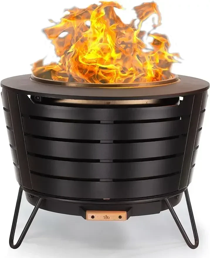 TIKI-Smokeless Smokeless Brand, 24.75 in Patio Fire Pit, Wood Burning, Outdoor   Includes  Pack, Modern Design, Blac