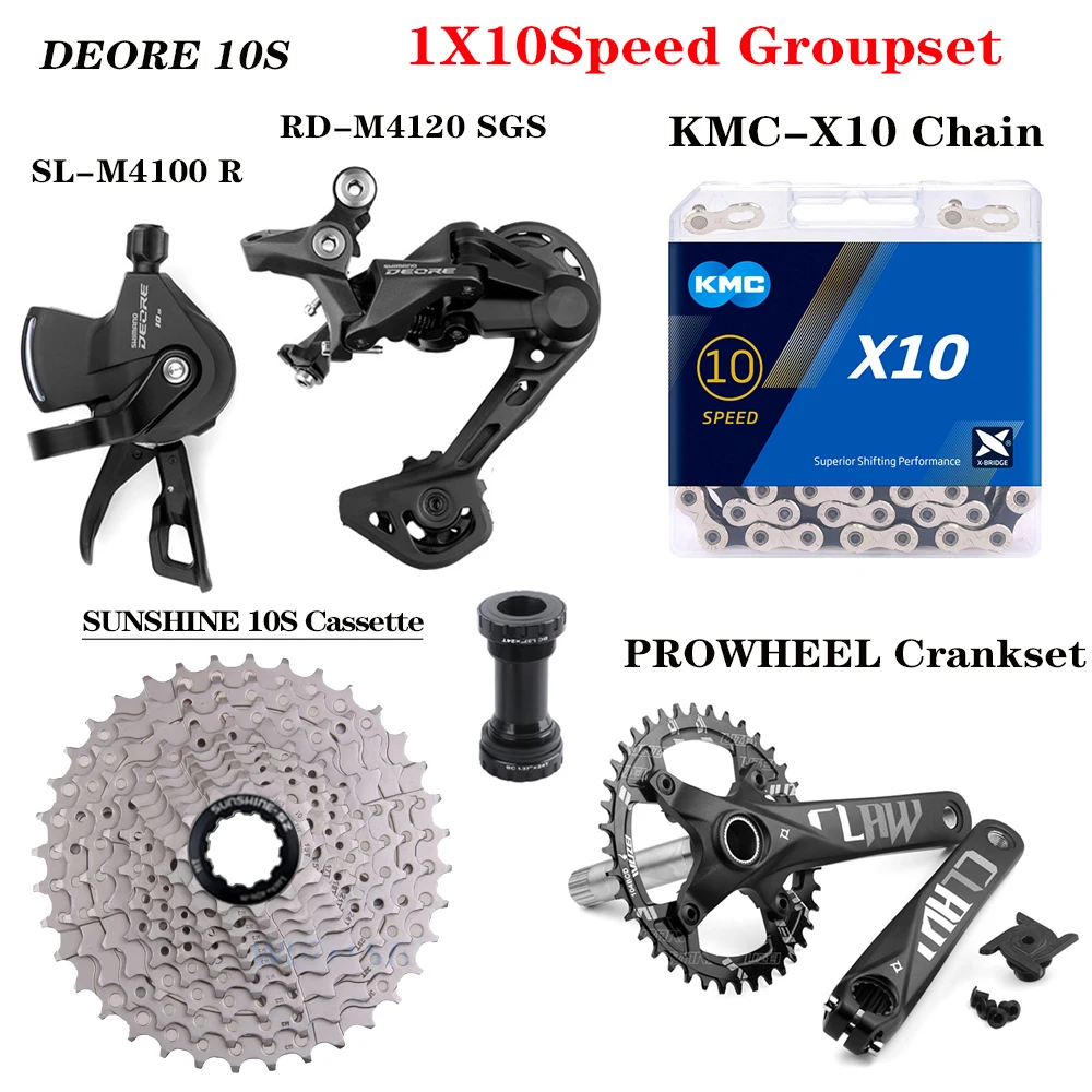 DEORE M4100 1 x10 Speed Kit SL-4100 leva del cambio RD-M4120 deragliatore SUNSHINE-SZ Cassette PROWHEEL guarnitura BB52 10V Groupset