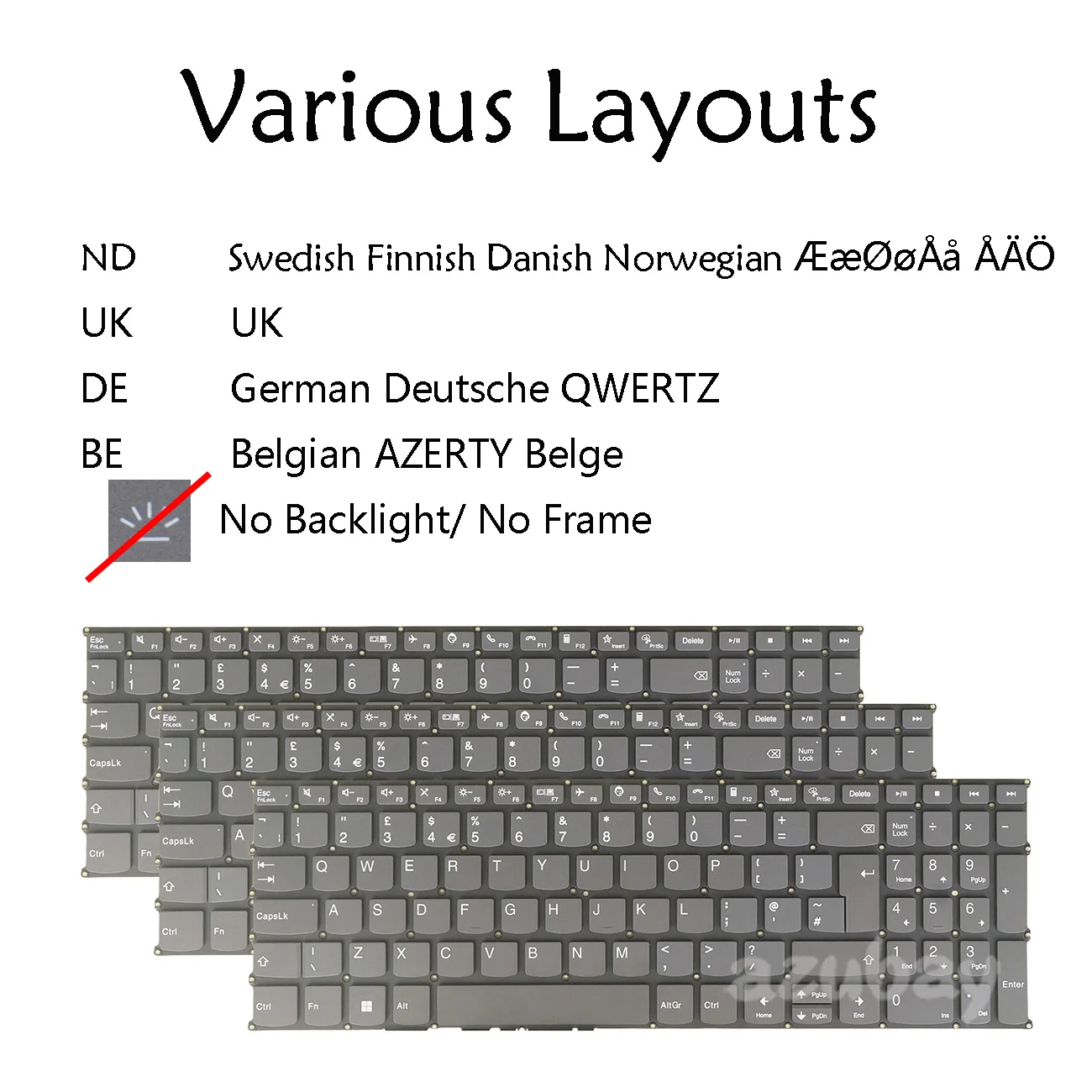 No Backlit Keyboard For Lenovo V15 G3 G4, V17 G2 G3 G4, ThinkBook 15 G2 G3 G4 G5, PR5S-UK NE GE GR GER Nordic UK German QWERTZ