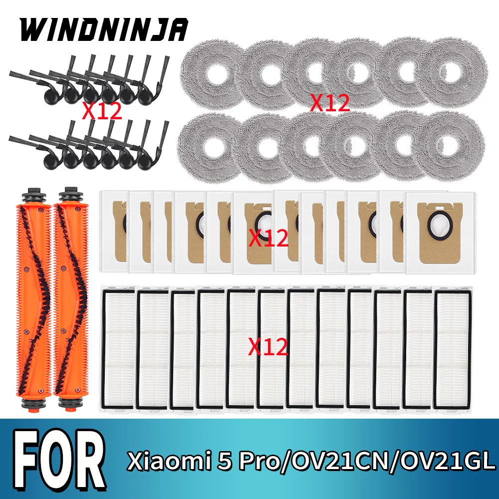 Cepillo lateral, cepillo principal, paño de limpieza, bolsa para polvo, filtro HEPA para Xiaomi 5 Pro/OV21CN/OV21GL, accesorios de repuesto para Robot aspirador