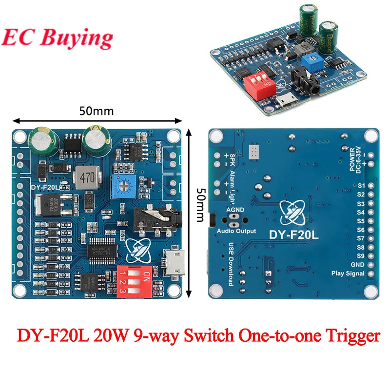 12V 24V 10W 20W Voice MP3 Player Module 9-way One-to-one Trigger Audio 32Mbit (4MByte) Storage MP3 WAV Decoding Format DY-F20L