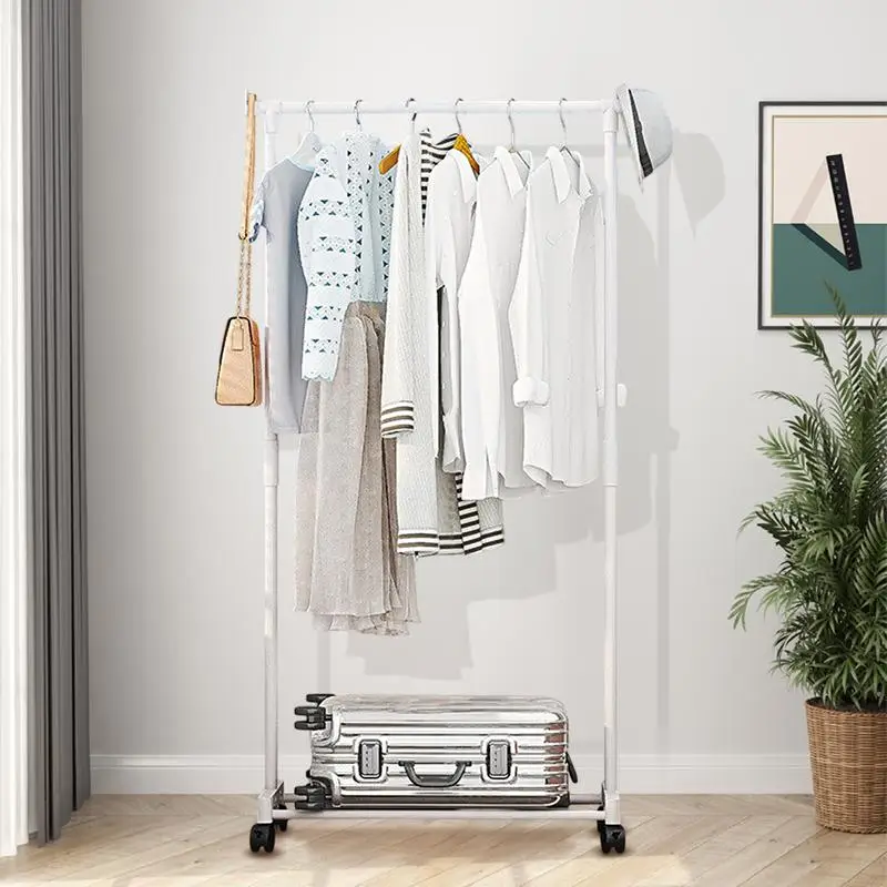 Double Clothes Rack Metal Heavy Duty Clothing Rack Rolling Closet Organizers And Storage Multi-Functional Wardrobe Space Saver