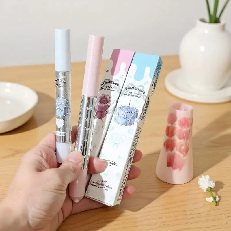 HERORANGE Flat Sponge Head Lip Gloss Moisturize Mirror Lip Glaze Lasting Waterproof Lip Plumping Tint Non Stick Cup Makeup