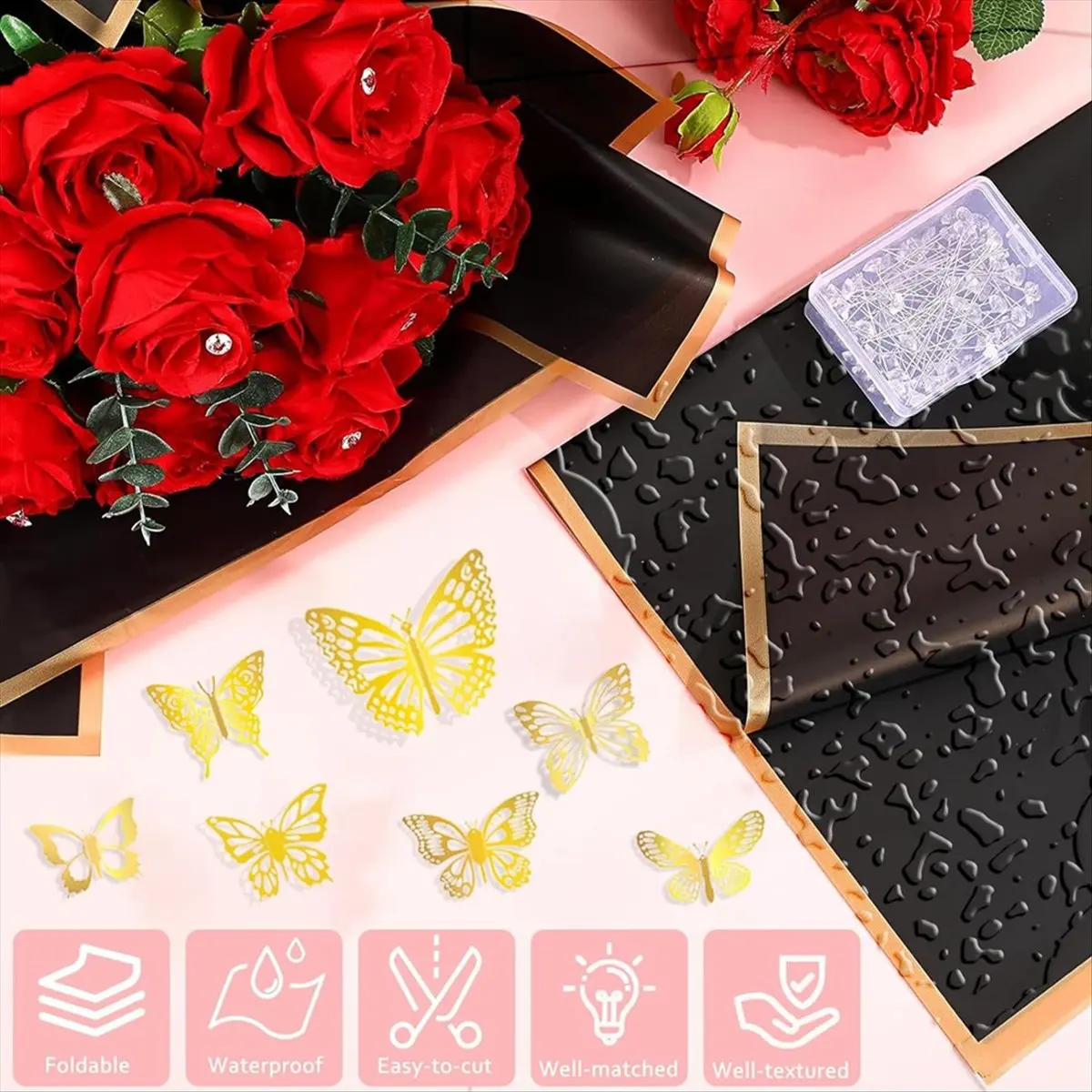 

Just- 60 Sheets Flower Wrapping Paper, Waterproof Flower Bouquet Wrappe Paper for Mother'S Day Wedding Baby Shower Graduation