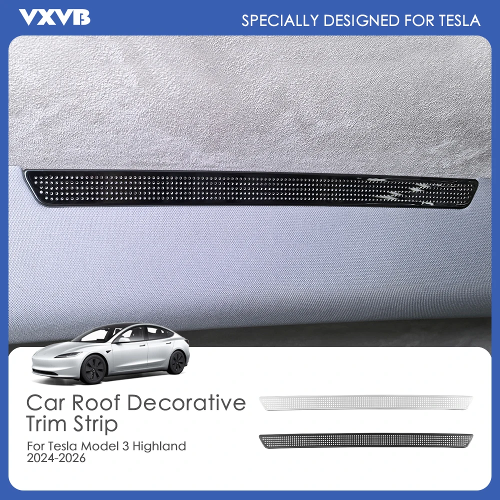 

For Tesla Model 3 Highland 2024 2025 2026 Stainless Steel Car Roof Decorative Cover Interior Trims Strip Car Garnish Accessories