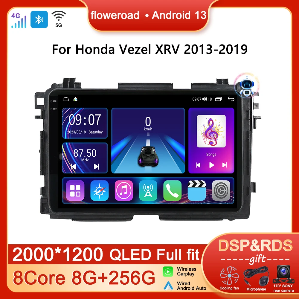 

2din QLED Android For Honda Vezel XRV Vezel HRV 2013-2018 Carplay Car Radio Multimedia Player 4G GPS WIFI Video Navigation Tooch