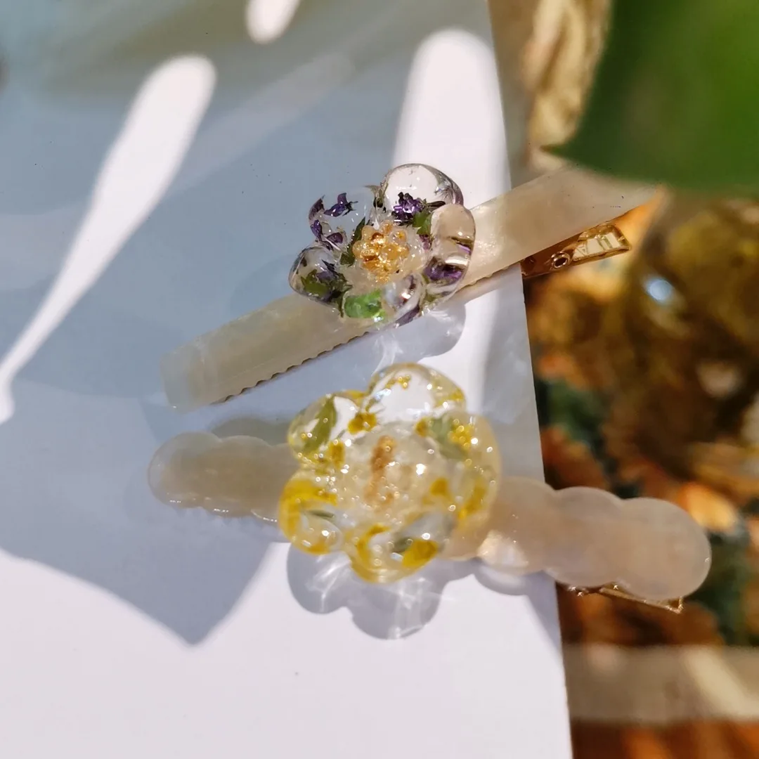 

3186 оптовая продажа, заколка для волос из смолы ручной работы с сушеными цветами, свежий художественный стиль, цветочная серия «Лесная девушка», аксессуар для волос, подарок