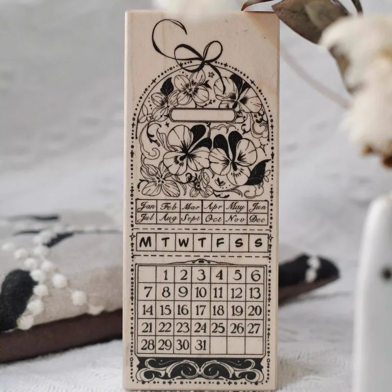 Vintage Blumen-Kalender Holz-Gummistempel DIY Scrapbooking Fotoalbum Journal Material Holzsiegel