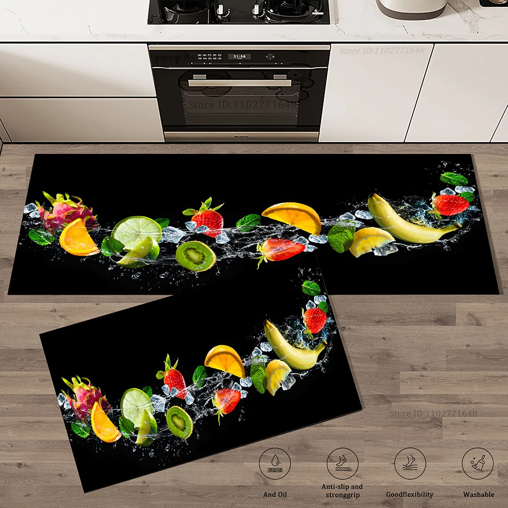 Saugfähige Fußmatte mit Küchengeschirr-Muster, rutschfester Eingangsteppich mit waschbarem Bodenteppich, langlebige Heimdekoration, hochwertige Matte – Detail 6