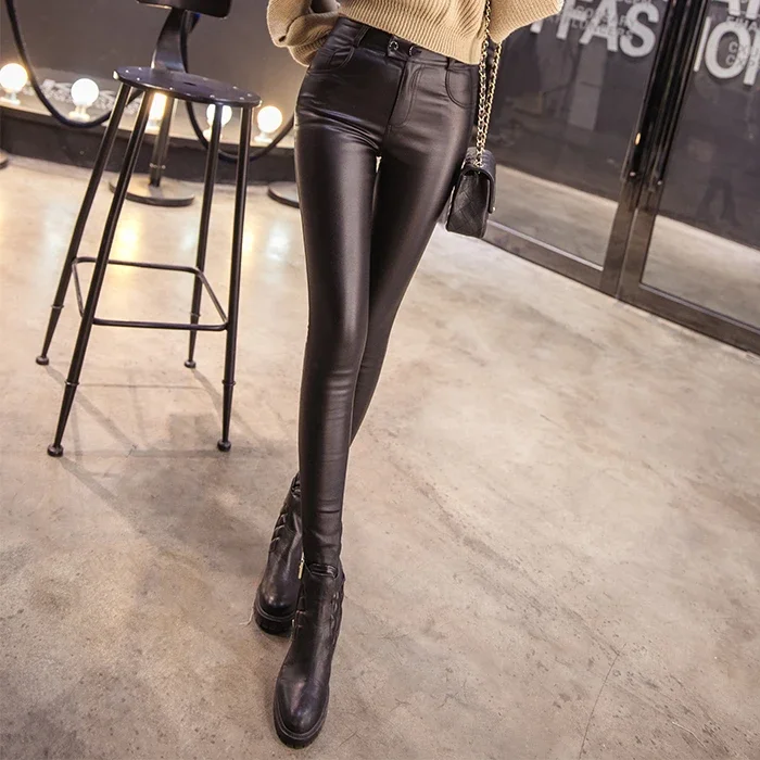 Fv1069 2019 new autumn winter women fashion casual Popular long Pants Leather pants