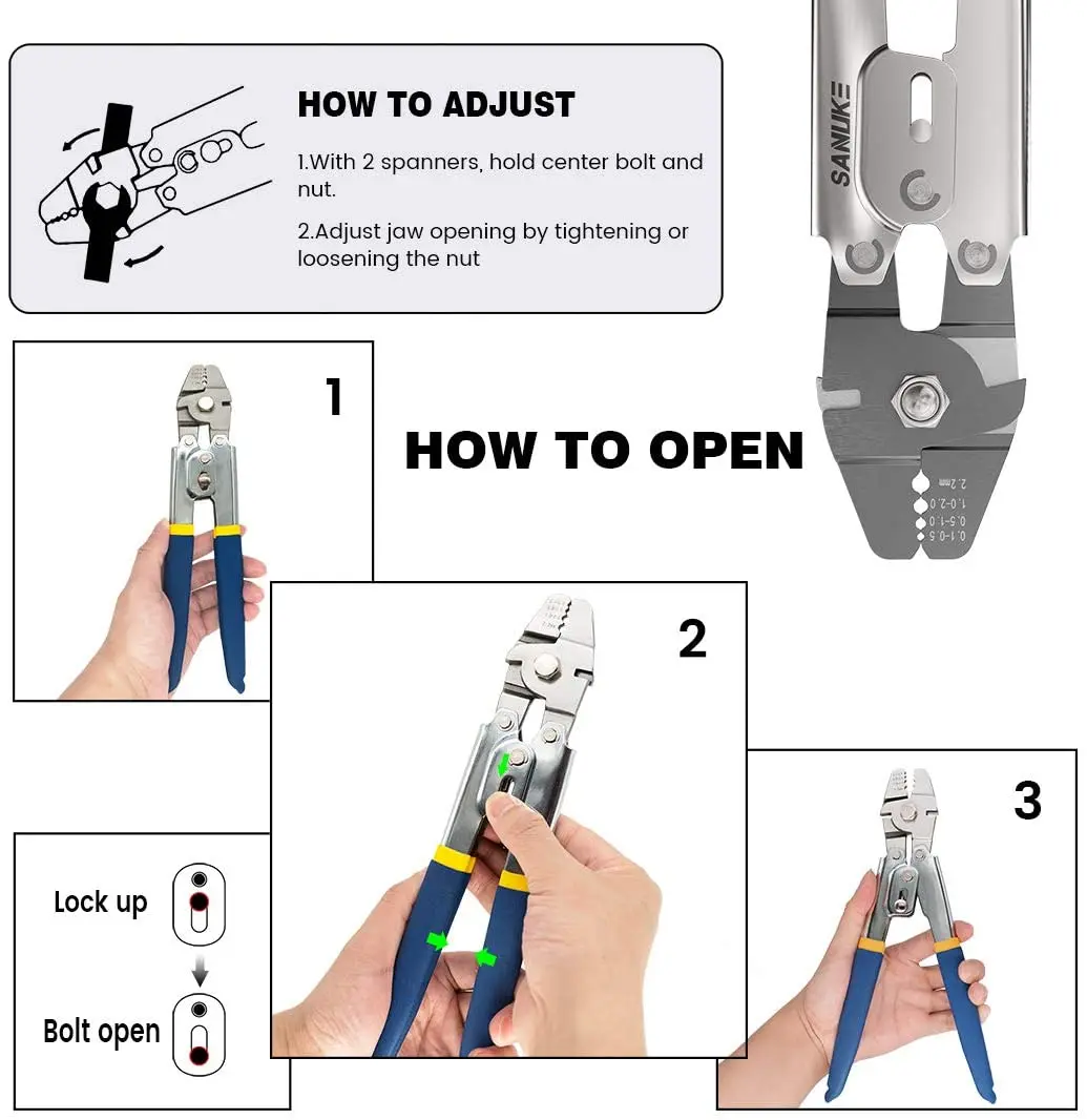 Wire Rope Crimping Swaging Tool Cable Crimps - for Aluminum Double Barrel Ferrule Crimping Loop Sleeve 0.1mm-2.2mm