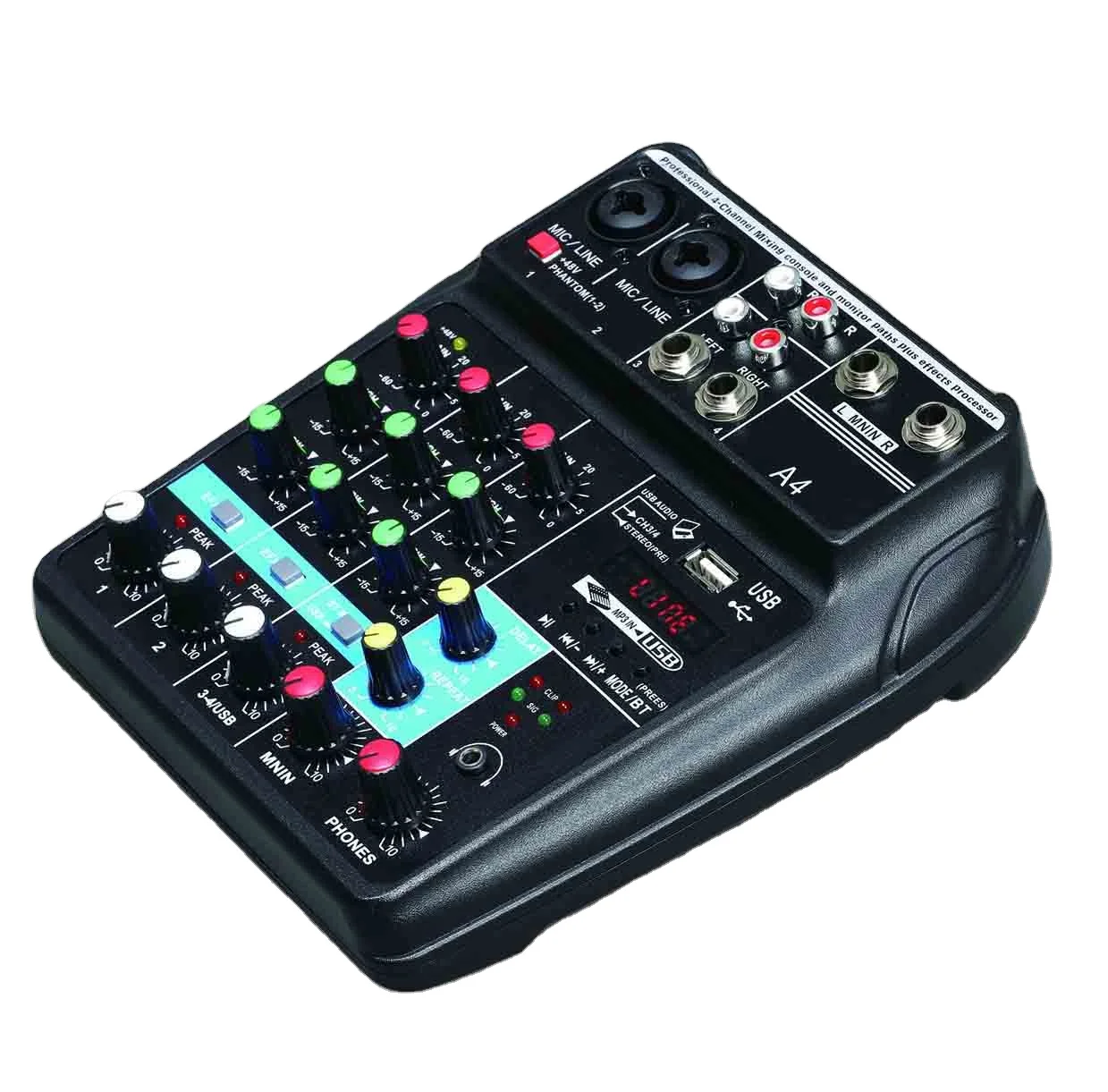 Mini 4 Channel USB Digital Mixer With/48V Phantom Powered Mixer Console/ 4-Channel Live Studio Audio Sound USB Mixer