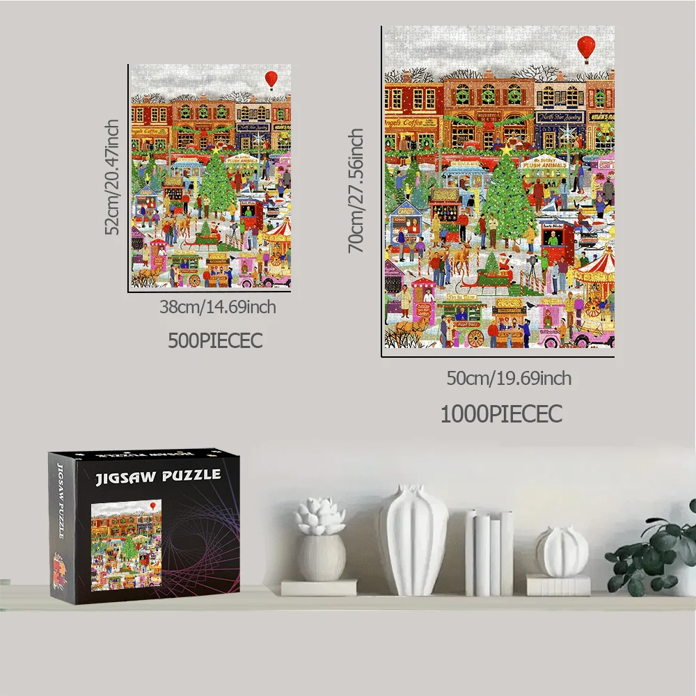 Festive Christmas Town Market Scene Jigsaw Puzzle Adult Holiday Theme Intellectual Game Home Leisure Decorative Puzzle Toy