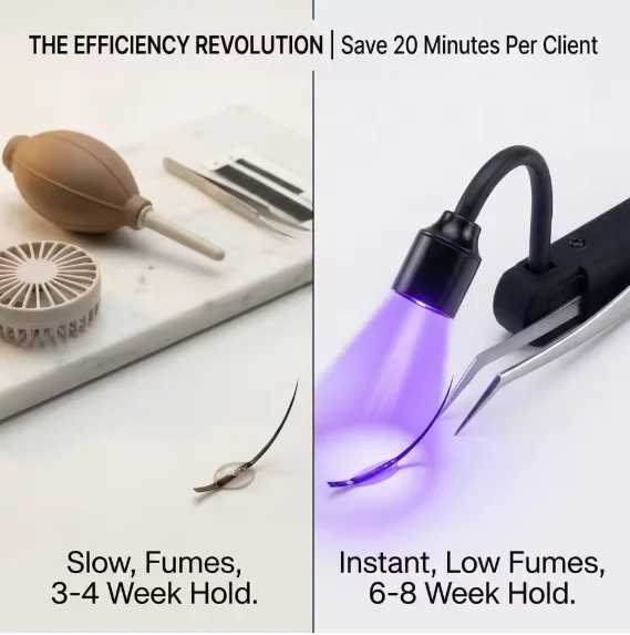 WBY-LED Lash Lamp 1W 395nm Fast Glue Curing Light and Portable Tweezers for Eyelash Extension Lash Tweezers Lamp