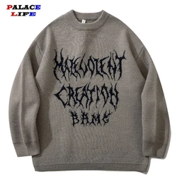 Men Hip Hop Knitted Jumper Sweaters Graffiti Print Streetwear Harajuku Autumn Korean Loose Oversized Casual Couple Pullovers