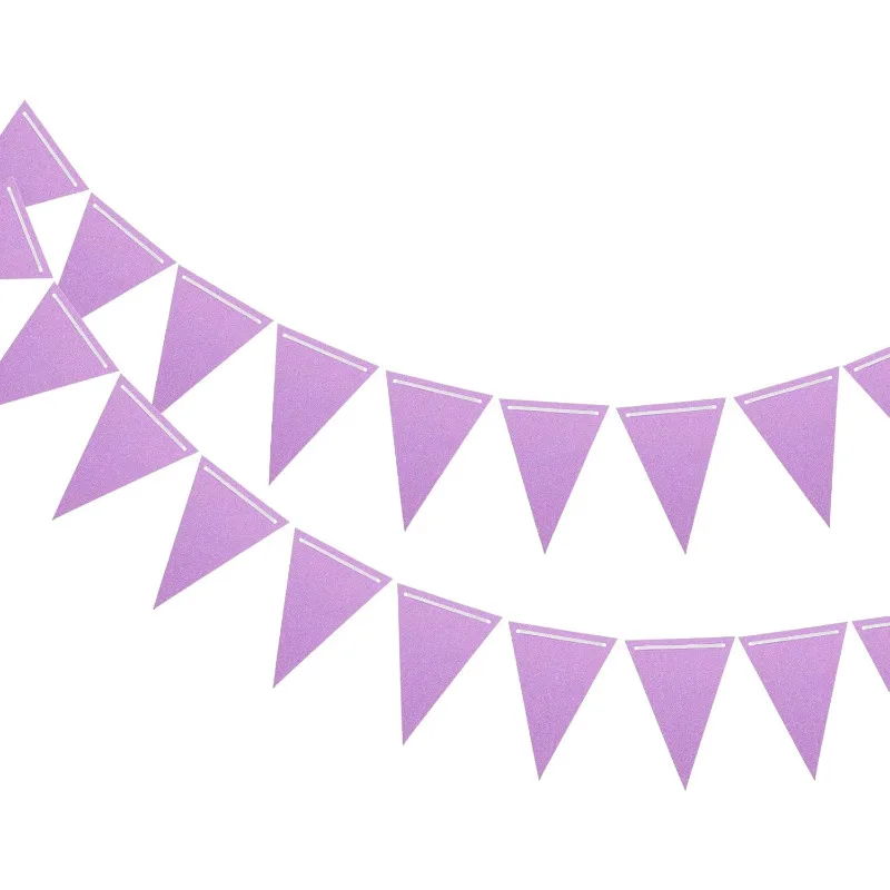 2Pcs Light Purple Hanging Pennant Paper Banner Triangle Flags Backdrop for Festive Wedding Birthday Baby Shower Party Decoration